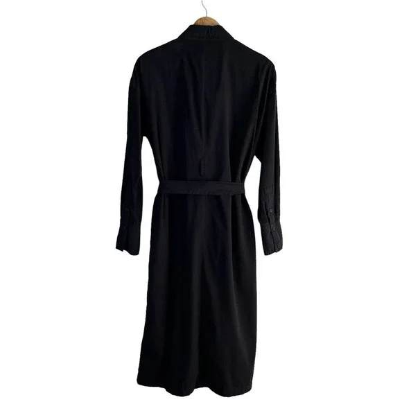 Monrow Asymmetrical Poplin Tie Shirt Dress in Black 100% Cotton, Size Small - Picture 11 of 14